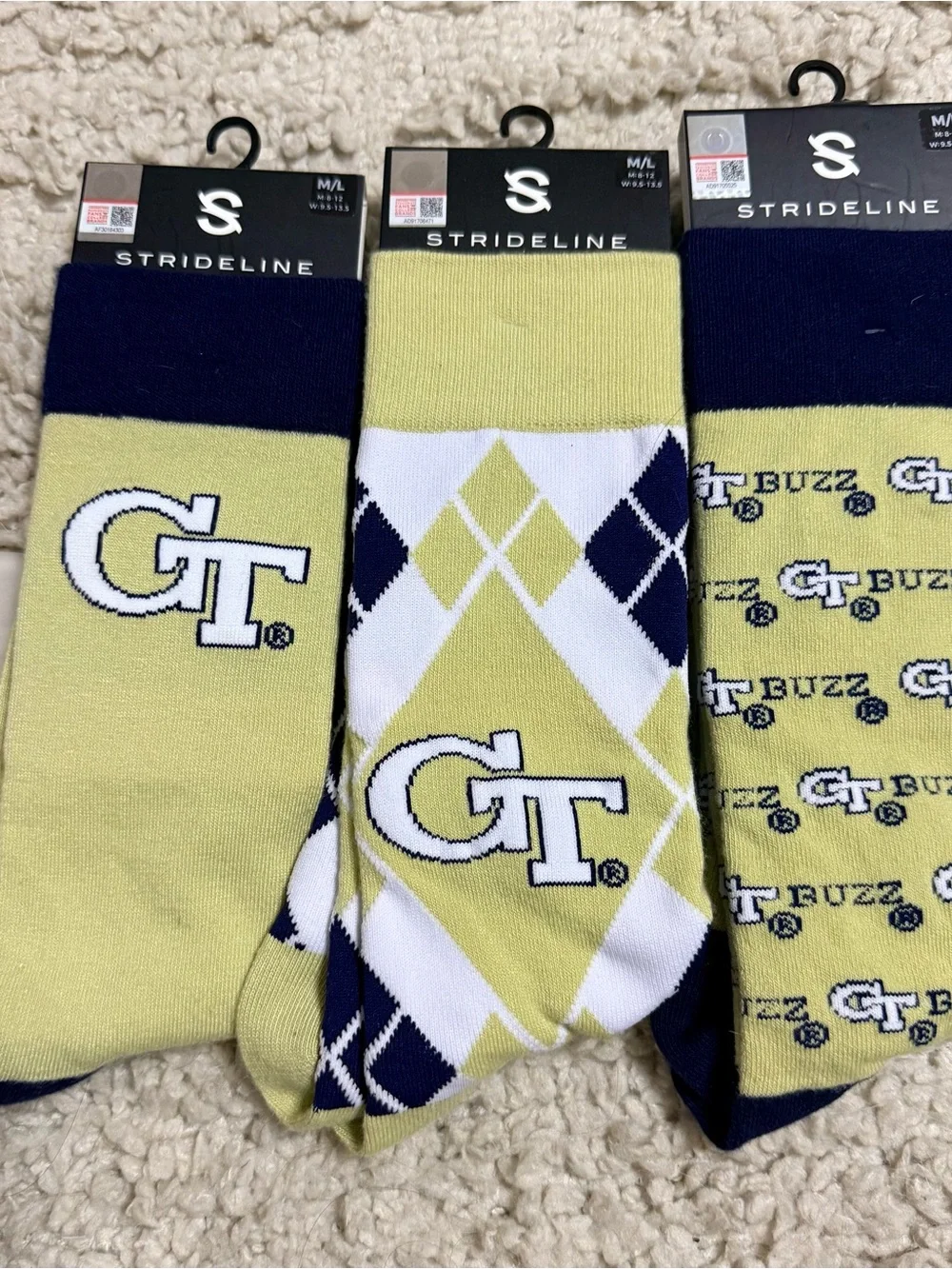 Strideline Georgia Tech University Business Knit Crew NCAA 3 Pack Socks Sz M/L